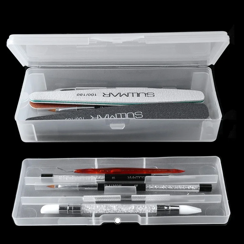Nail File Titanium - 1Pc 長方形二層ネイルアートツール空の収納ボックスピンセットバリカンペン研磨ネイルバッファファイルプラスチック容器