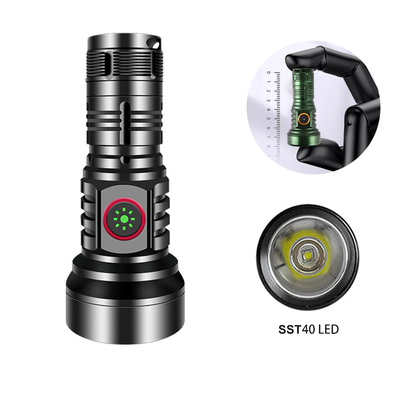 Edc (Every Day Carry - USB充電式LED懐中電灯,ハイパワー,長距離,フラッシュライト,ポケットトーチ,小型,sst40,18350