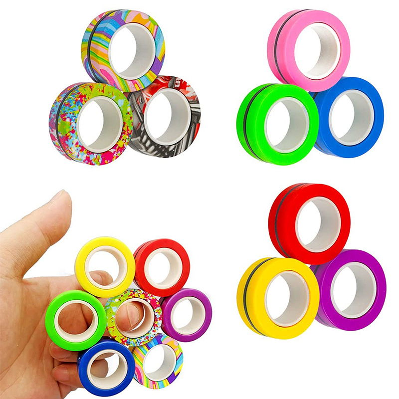 Fidget Spinner Bearing - 3 個の指先磁気リングカラフルな救済そわそわおもちゃセット大人用マグネットスピナー抗ストレス緩和不安おもちゃ男の子用