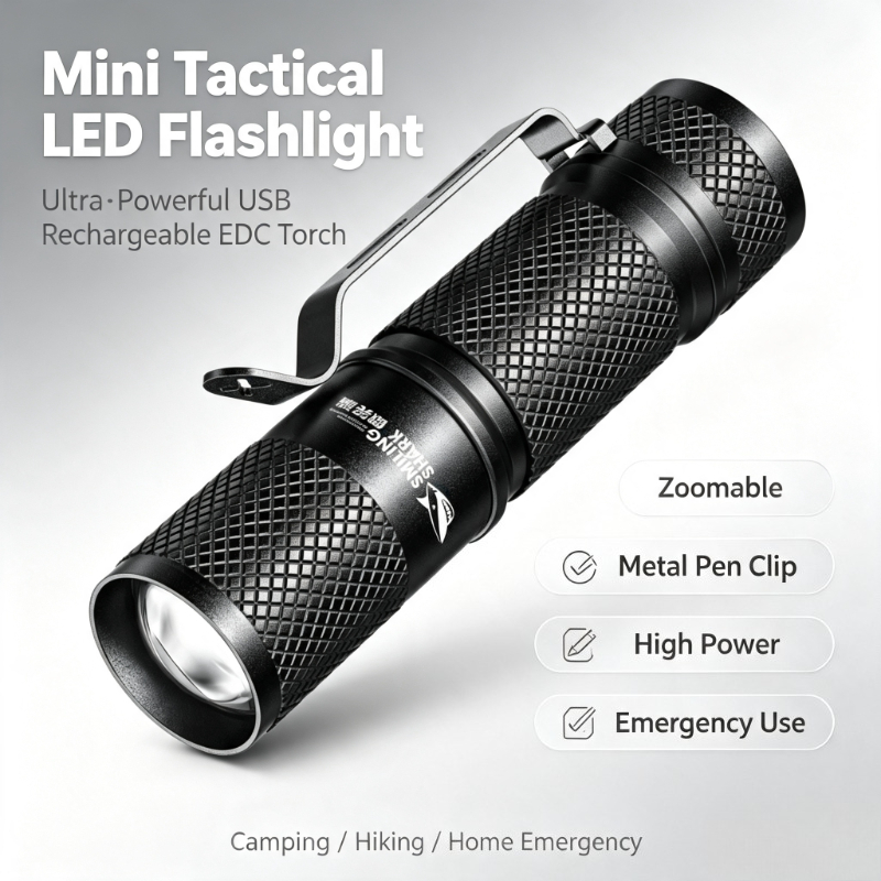 Edc (Every Day Carry - SMILING SHARK 超強力ミニタクティカルLED懐中電灯 USB充電式 ズーム機能付き EDCトーチ