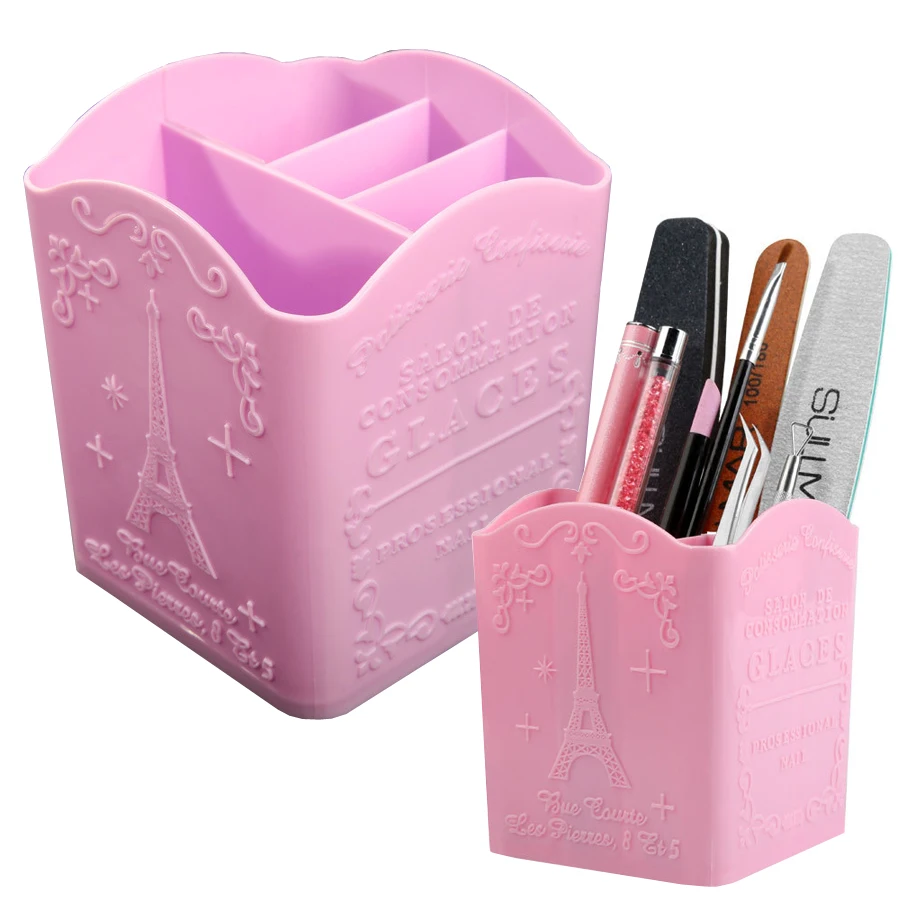 Nail File Titanium - 4コンパートメントネイルアートブラシホルダー、メイクブラシ用収納ボックス、ファイルバッファーネイルツール、ネイルディスプレイホルダー