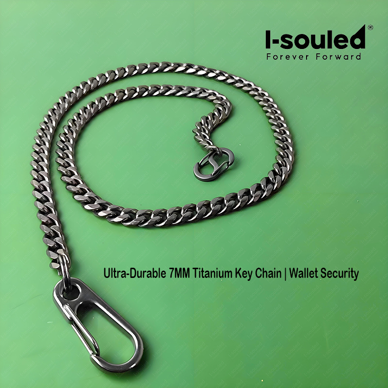Wallet Slim Titanium - I-souled 7MM チタン製ウォレットチェーン（ファストフック付き）- 超耐久性のある紛失防止キーチェーン（男性用）、防錆性のある軽量キーホルダー