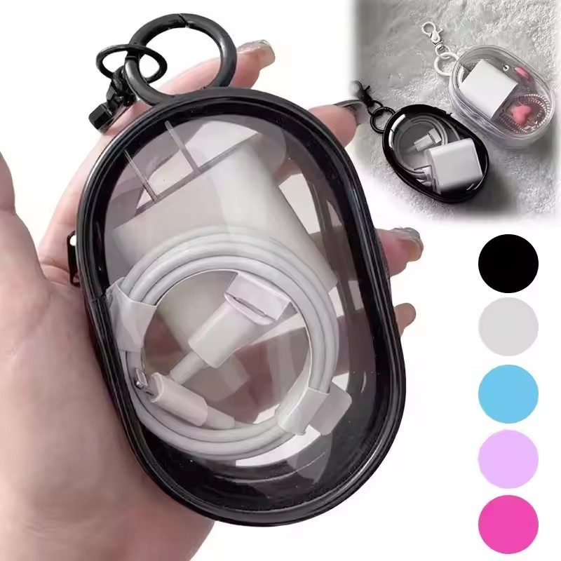 ポータブルミニクリアジッパー収納バッグ - イヤホンや充電器 - Cable Winder Keychain のレビューと価格