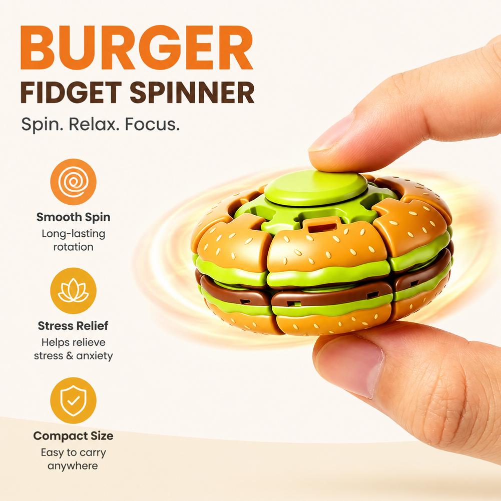 ハムバーガー型フィジェットスピナーおもちゃ 回転式ストレスボ - Fidget Spinner Bearing のレビューと価格