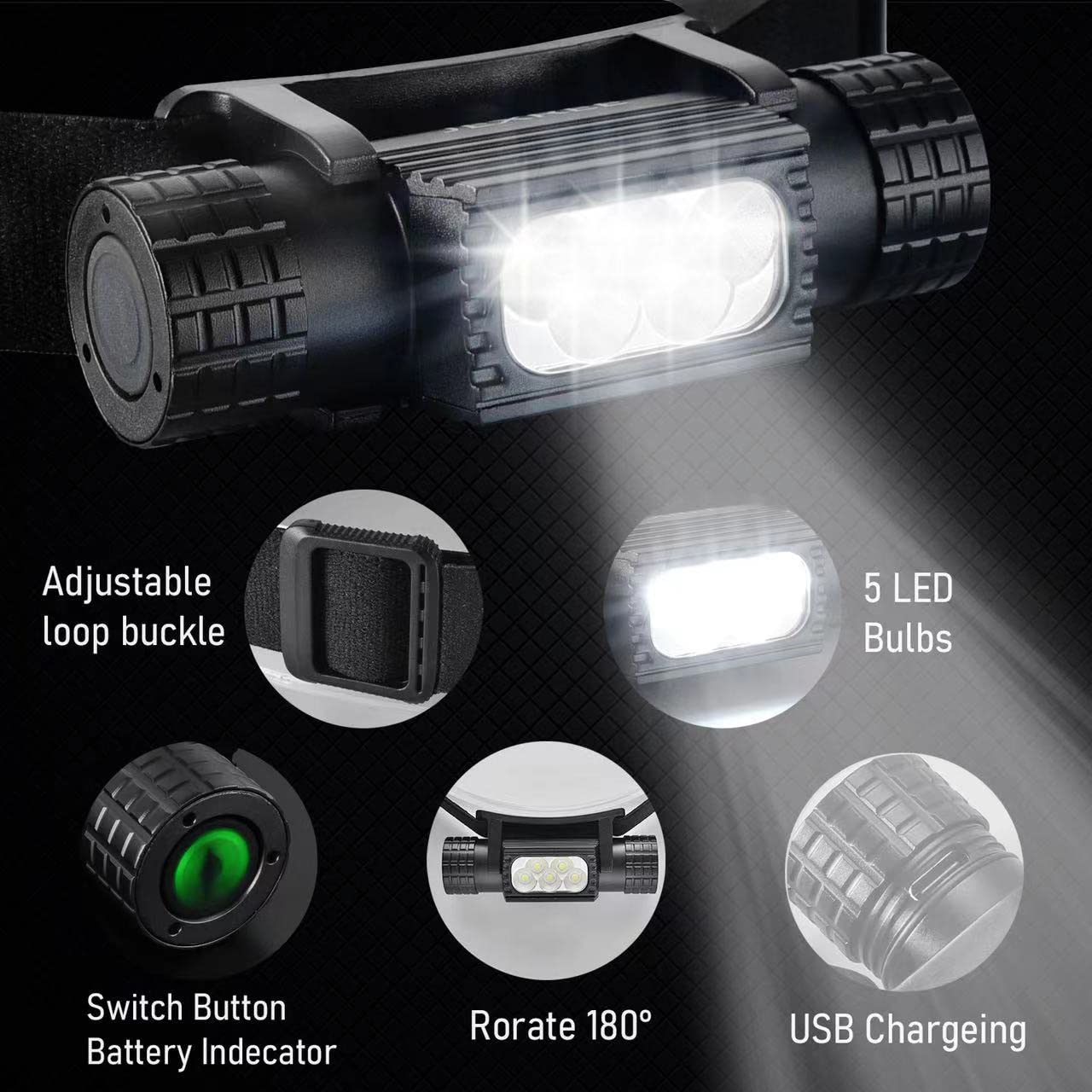 ポータブル充電式LEDヘッドランプ,18650バッテリー,高 - Edc (Every Day Carry のレビューと価格