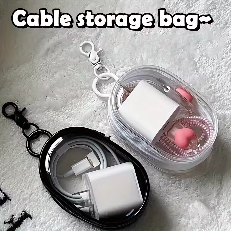 ポータブルミニクリアジッパー収納バッグ - イヤホン充電器用 - Cable Winder Keychain のレビューと価格